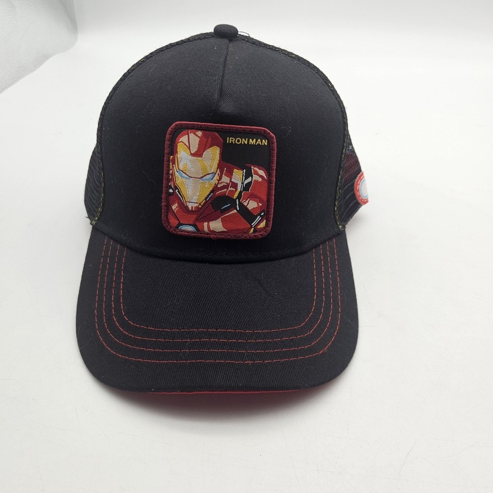 Marvel Iron Man Hat Cap Snap Back One Size Black Red Patch Trucker‎ Mesh Mens